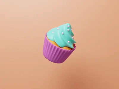 Cupcake 3d blender blender3d cake cup cupcake icon illustration learning peach pink teal