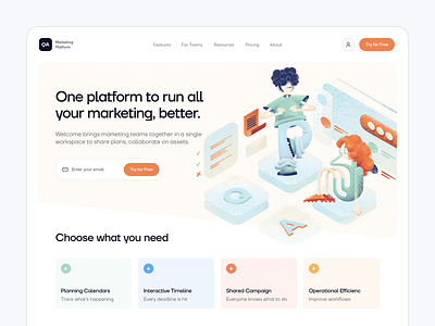 Marketing Platform — Website character communication content dating design graphics illustration isometric landing page marketing noise people task manager tasks ui ux web website