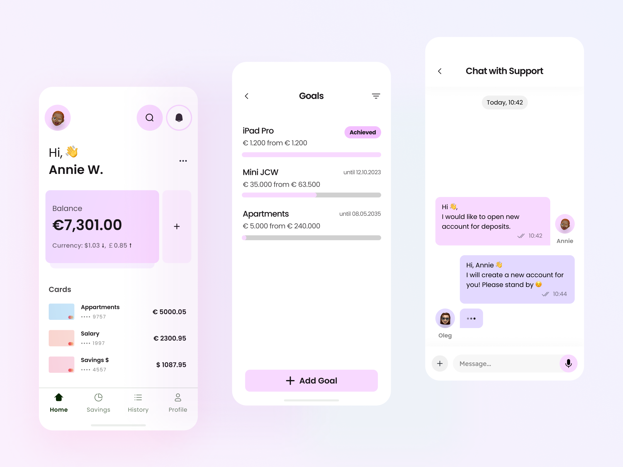 Minimal Banking - Mobile App 3d app banking chat clean concept interface message minimal mobile mobile app mobile app design ui ux wallet