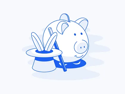 Skills blue branding flat hat illustration magic marketing piggy bank rabbit salary vector wand