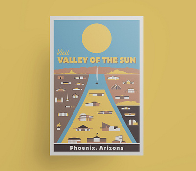 Valley of the Sun vintage travel poster arizona flat design illustration mid century mid century modern midcentury phoenix poster poster art poster design scottsdale valley of the sun vector vector art