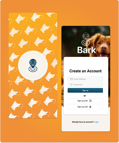 Splash Screen + Account Login for Dog Tracker App design figma login mobile app mobile design mobile first on boarding splash screen ui