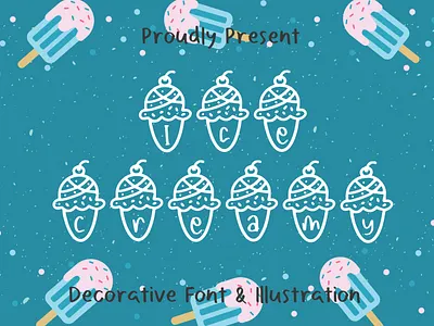 Ice Creamy Font branding child crafts creative cute design dingbat display drink font food ice cream illustration kid logo typeface
