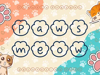 Paws Meow Font animal animation branding cat crafts creative cute decorations decorative design display dog font illustration kitten kitty logo paws typeface
