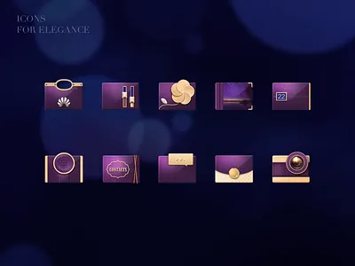 ICONS FOR ELEGANCE calendar camera contact dark elegance elegant email femail gallery gold icon luxury message phone premium purple setting store theme
