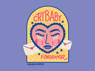 CRYBABY FOREVER crybaby crying heart heart face illustration pink purple vector yellow