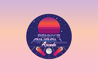 Penny's Pinball Arcade - Weekly Warmup 1980 1980s arcade branding cyber city design illustration illustrator pinball retro retro wave sunset synthwave vector vintage