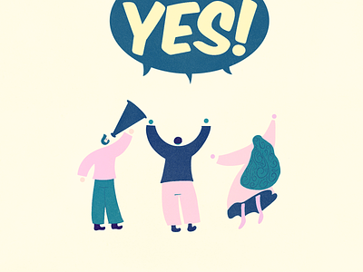 "Yes!" Illustrated Figures blue boy calm character chill cute diverse excited figure fun girl jumping megaphone pink quirky shouting silly yes