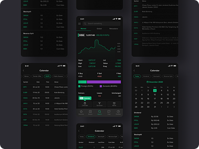 Stockbit Calendar apps dark download financial free interface investment market mobile mode stock stockmarket trading ui user ux