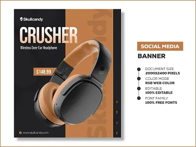 Crusher Headphone - Social Media Banner Template design skullcandy skullcandy bluetooth headphones skullcandy crusher skullcandy earphones skullcandy headphones skullcandy headphones price social media banner social media banner design social media banner design ideas social media banner design size social media banner pack free social media banner template social media posts and banners