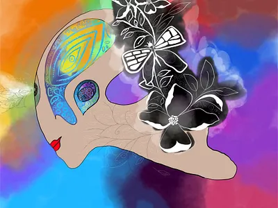 Sunshine in the midst of darkness colours darkness design flower green illustraion illustration image light logo mind ui vector vision woman yellow