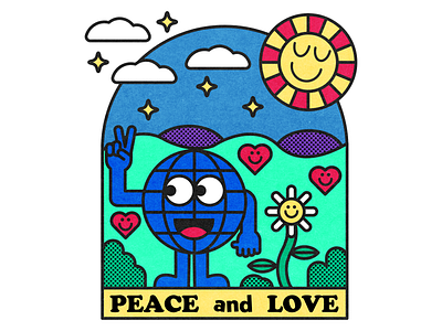 Peace and Love blue color design fun green illustration minimal purple red vector yellow