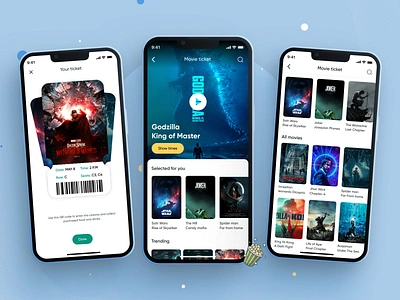 Ticket Booking App app app design booking booking app card cinema cinema app concept design design films inspiration mobile mobile app mobile apps movie movie cinema movies ticket booking tickets uiux