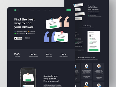 Askall Landing Page Exploration 💬 answer ask askall card component components darkmode header hero hero section landing page section simple web startup ui ui web web webflow website wordpress