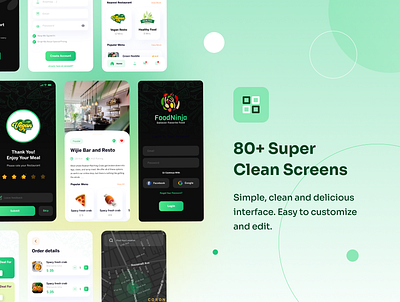 Food Ninja by Pixel True branding food delivery app free illustrations free ui free ui design free ui kit freebies green pixel true ui design ui kit vegan vegetarian