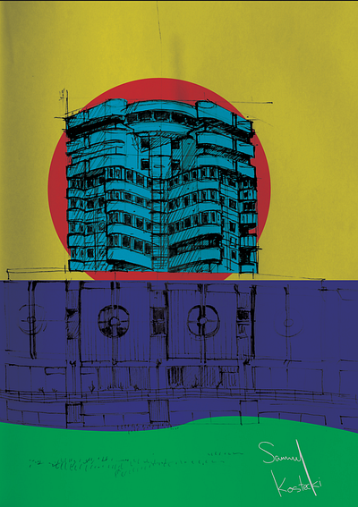 Constanta Tower Complex poster (mixed technique) 2d graphic design architectural illustration architecture poster child style colorful illustration constanta poster creative content digital art digital poster digital posters geometric style graphic design illustration poster urban sketching vector illustration