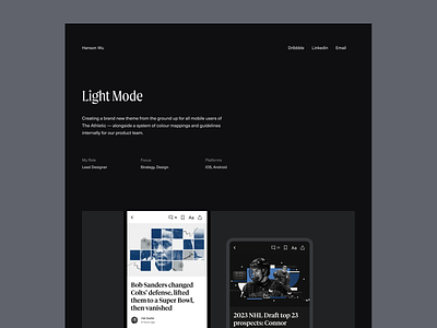 2022 Portfolio - Case Study Page case study dark dark mode editorial imagery layout light mode minimal personal portfolio product design typography ui ux web