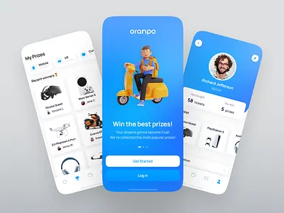 Oranpo. Dozens of gifts in your mobile app account app blue cards design filters ios mobile navigation splash ui ux