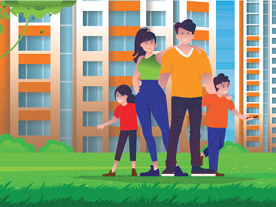 Family 2d dribbble dribbble best shot flat landscape landscape illustration lifestyle lifestyle illustration town town illustration vector villages