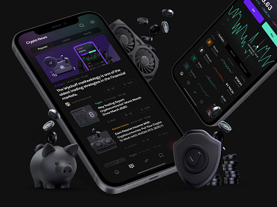 Cryptocurrency news reader app bitcoin cardano clean crypto crypto news cryptocurrency cryptocurrency news dark mode design ethereum minimal mobile neon news news feed news reader trading ui ux