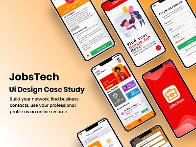 JobsTech | Ui Design Case Study app case study colors design design agency design system high fidelity job finder mobile app professional profile prototyping studio typography ui ui design user flow user interface ux