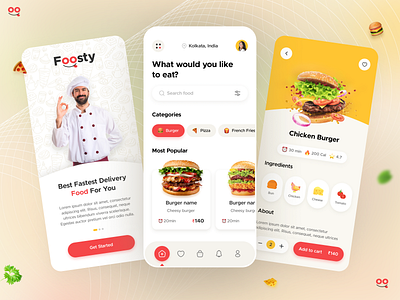 Foosty App UI Design app app design clean cooking delivery app delivery service eating fast food food delivery app food delivery application foodie mobile app mobile food app restaurant restaurant app shipping ui design uiux web design website design