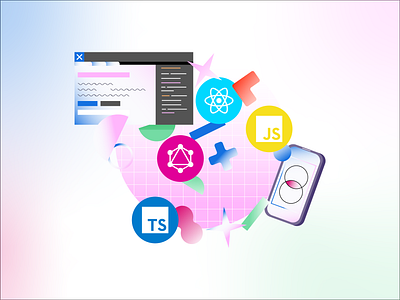 Learn Code Illustration #2 atom branding circle code coding gradient icon iconography illustration js learn phone shapes stars ui uiux vector website