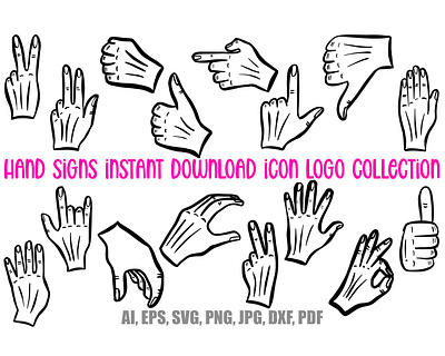 Hand Signs and Signals Icon Logo Design Cartoons Collection cartoon illustration logo