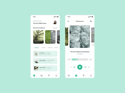 Podcasts App app design eco green interface learning mobile plants player podcast popular recycling top uxui