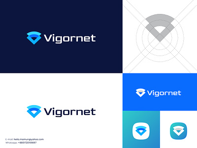Vigornet - Letter V & Wifi Logo Concept abstract logo internet logo designer logo inspiration logomark modern logos monogram net network symbol v wifi