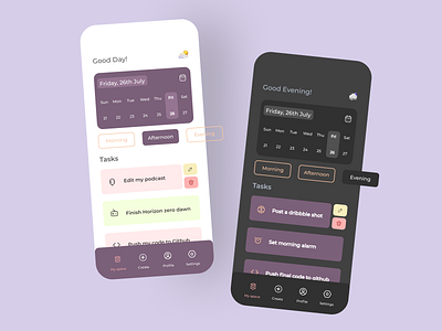 Task management mobile app dark mode light mode mobile task management ui