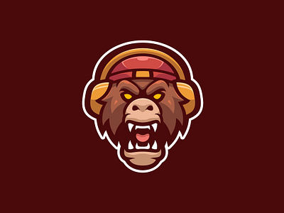 Gorilla branding cartoon esport logo game gamers gorilla headphone illustration logo character mascot logo vector