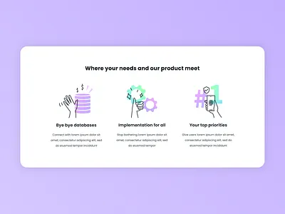 Benefits section - 3 steps 3 steps cards database design illustration landing page security ui vector