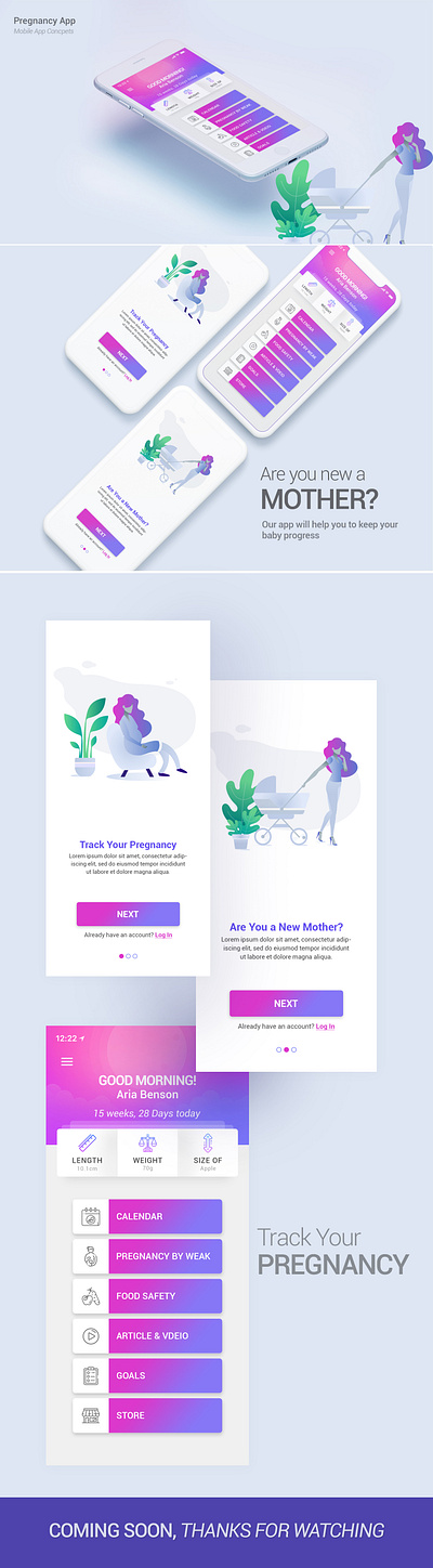 Pregnancy Tracking App android app concept ios iphone app mobile app mother pregnancy track ui ux