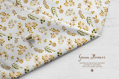 Green Flowers - watercolor floral clipart and patterns flowers seamless pattern watercolor
