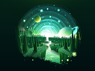 Endless Green art circle circle art galaxy green horizont illustration inspire landscape nature negative planet proart prokopenko river sketch space star trend waterfall