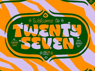 Twenty Seven flat gold green illustration lettering pattern