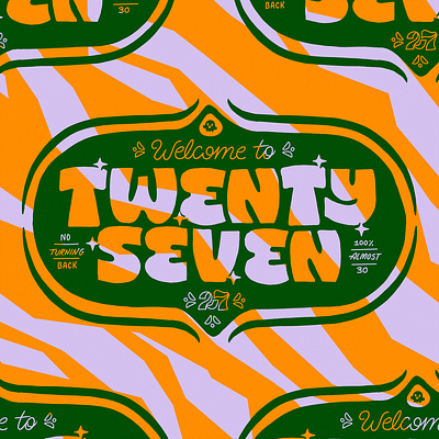 Twenty Seven flat gold green illustration lettering pattern