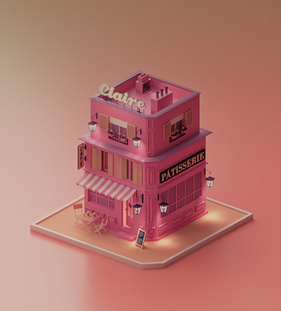 Claire Patisserie 3d 3dmodeling coronarender design illustration lowpoly pink render typography ui ux