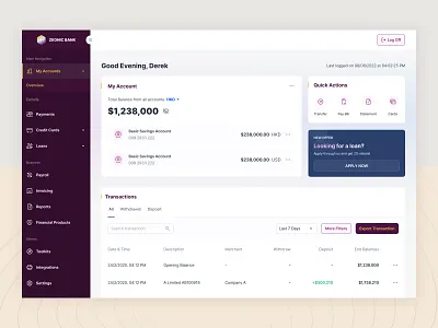 Zeonic Banking Dashboard analytics banking dailyui dashboard finance tables ui ui ux ux web design