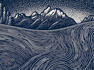 Snake River and Tetons beer beer label illustration jackson linocut mountains nature packaging pattern printmaking river swirls tetons trees water woodcut wyoming