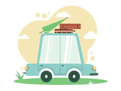 Retro stylized car. Summer trip car illustration retro stylized vector