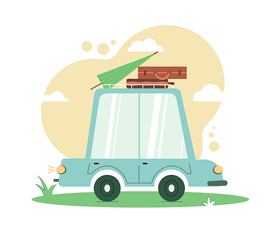 Retro stylized car. Summer trip car illustration retro stylized vector