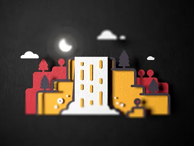 Waterfall 3d art c4d cinema 4d concept design graphic design icon illustration landscape minimalist moon nature outdoors paper render simple waterfall