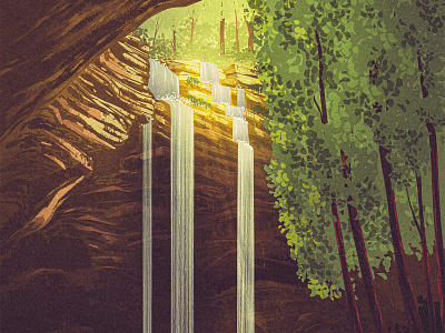 Ash Cave 2d ash cave cave dappled digital painting hocking hills illustration landscape light national park ohio procreate state park tree waterfall