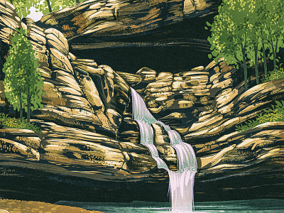 Cedar Falls 2d digital painting formation hocking hills illustration landscape national park ohio procreate retro rock state park vintage waterfall works progress administration wpa