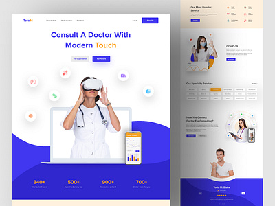 Telemedicine doctor consultation landing page design clinic consultation digital medicine doctor e health health healthcare landing page management medical medicine medicine landing page online health online patient serve pharmacy telehealth telemedicine ui presentation uiux