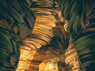 Rock House 2d cave cavern digital painting formation hocking hills illustration national park ohio procreate retro rock stalagmite stalagtite state park tunnel vintage works progress administraiton