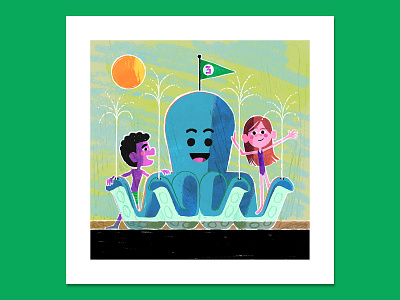 Waterpark Print animal art print boy character design childrens book flag fountain giclee giclee print girl illustration kids kids illustration octopus print sun swimsuit water waterpark
