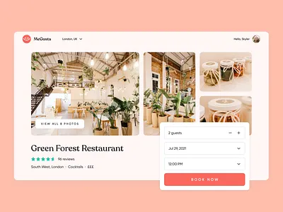 MeGusta | Restaurant Profile booking concept delivery details dinner experience design food hospitality landing page product design profile rating restaurant review ui ux ux research visual design web